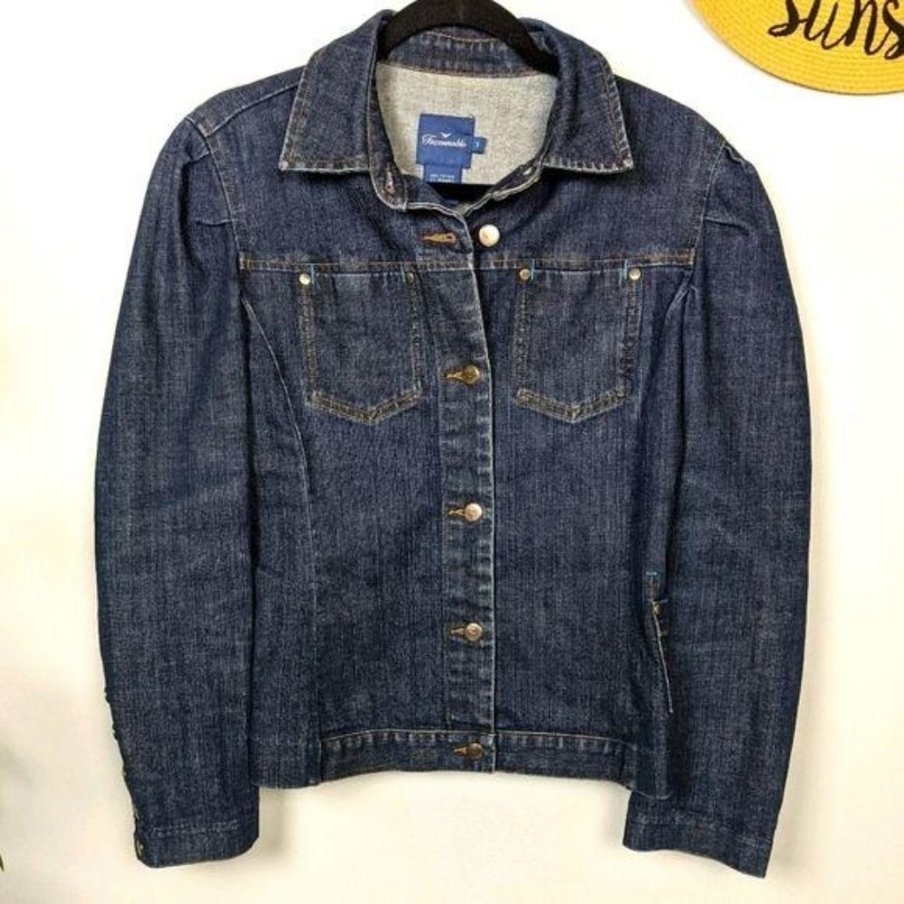 Faconnable Puffed Sleeve Denim Jacket Dark Wash S - Picture 4 of 9